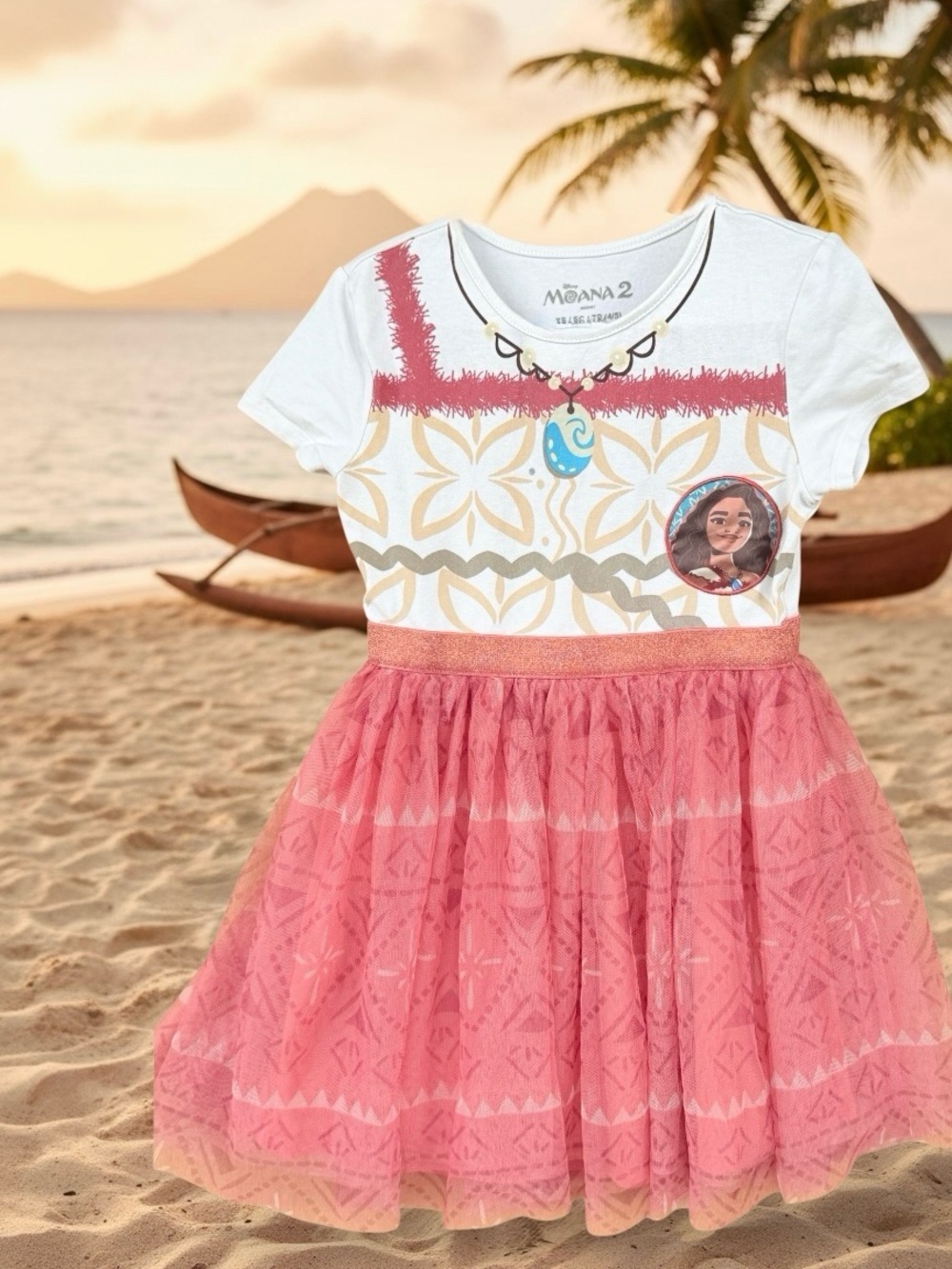Disney Moana 2 Tutu Dress Coral Pink Stretch Tulle Graphic Size XS